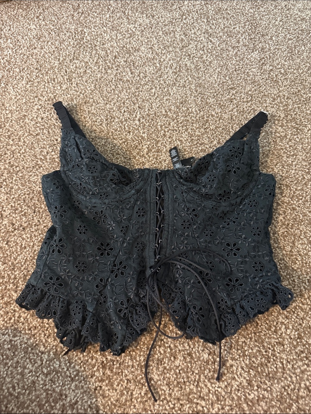 For Love & Lemons Black Lace Eyelet Corset Camisole